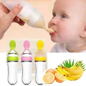 Silicone Baby Bottle with Spoon - Easy Milk Feeding for Infants