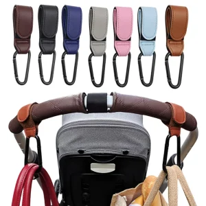 Leather Stroller Hooks - Adjustable Diaper Bag Hangers for Travel Use