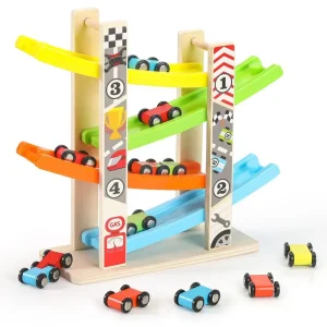 Wooden Ramp Racing Car Set - Montessori Mini Slide and Roller Coaster Toy