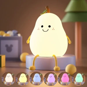 LED Pear Night Light - Soft Silicone Dimmable Nursery Lamp with 7 Colors