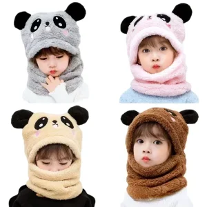 Cartoon Winter Hat and Scarf Set - Fleece-Lined Cap for Kids 1-18 Years