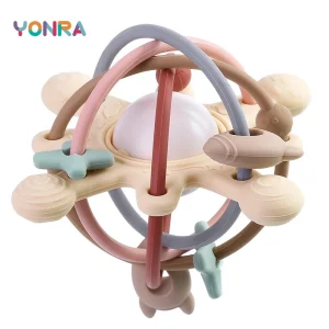 Sensory Rattle & Teether Toy - Montessori Bed Bell and Silicone Ball for Babies
