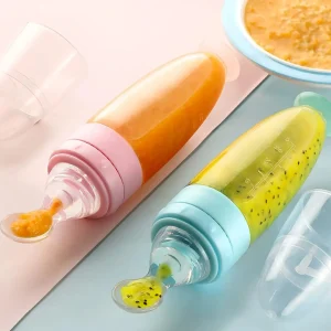 Depressible Silicone Baby Feeding Bottle - Squeeze Spoon and Milk Bottle Feeder