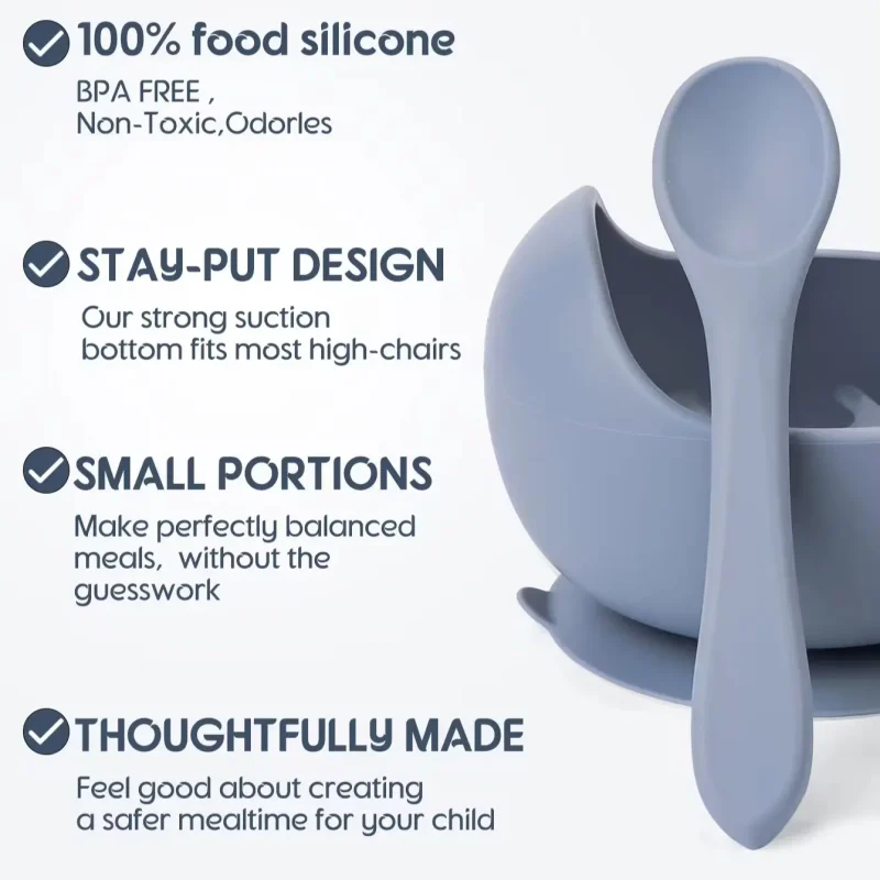 2PC Silicone Suction Bowls - Training Dinnerware for Babies Learning to Eat - Image 2