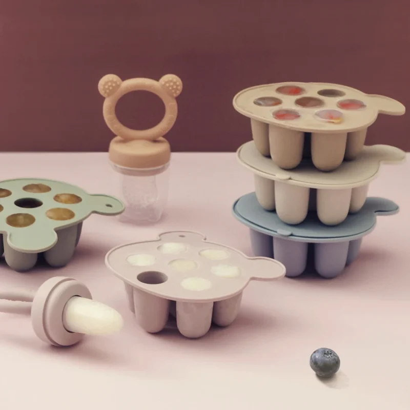 Baby Ice Cream Pops Silicone Mold - Fruit Popsicle Maker and Teething Toy