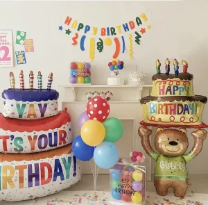 3D Birthday Cake Balloon - Aluminum Film Decoration for Baby Shower or Birthday Parties