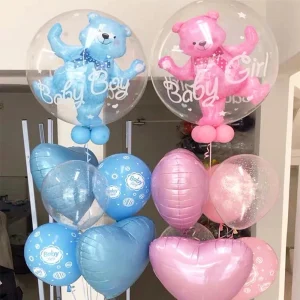 4D Bear Bubble Balloons - Gender Reveal and Baby Shower Party Decor