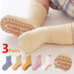 Anti-Slip Cotton Baby Socks - Rubber-Grip Toddler Socks for Boys and Girls