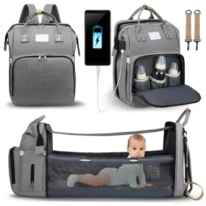 Fashionable Mommy Bag - Folding Baby Bed with Large Capacity for Milk Bottles and Diapers