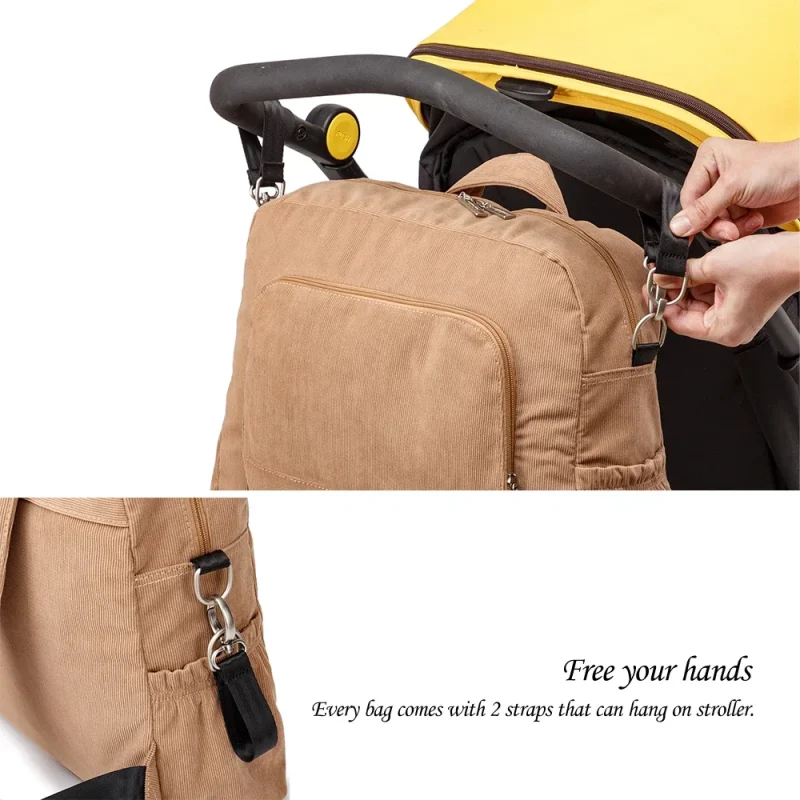 Soboba Diaper Backpack - Large Capacity for Moms, Corduroy Fabric Design - Image 4