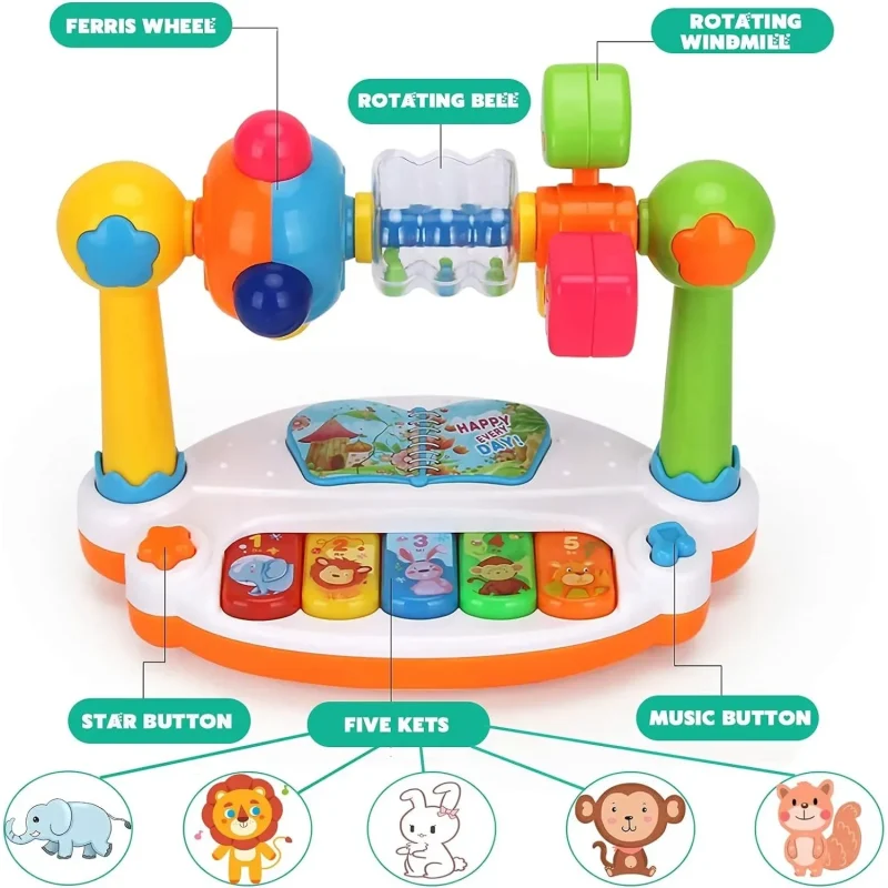 Baby Piano Toys Kids Rotating Music Piano Keyboard With Light Sound, Musical Toys For Toddlers, Early Educational Music Toy - Image 5