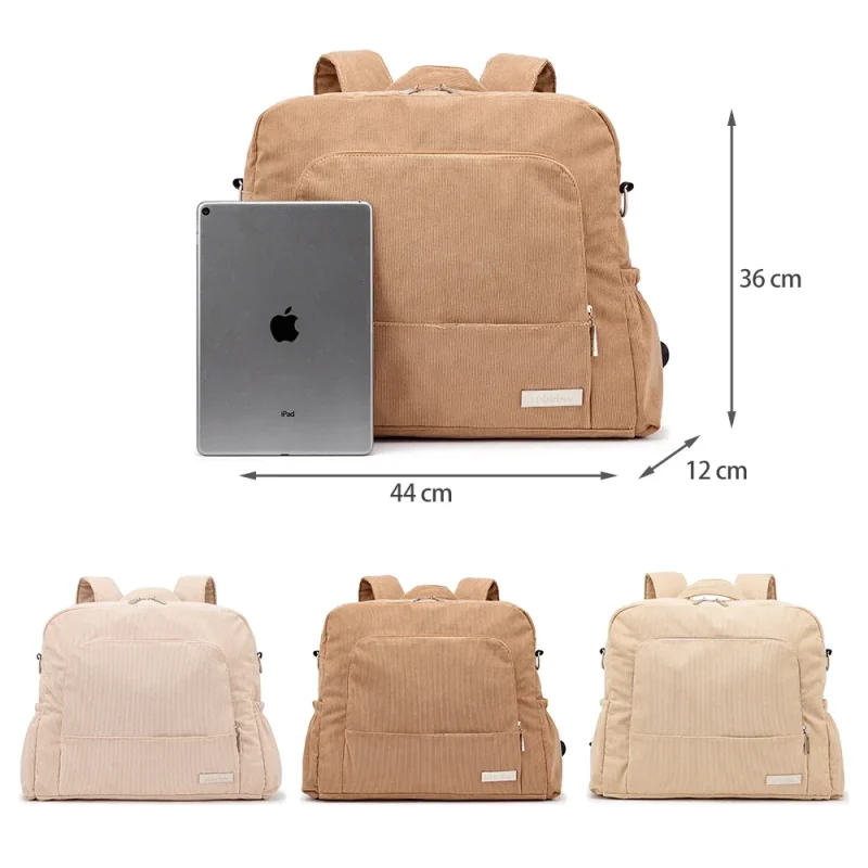 Soboba Diaper Backpack - Large Capacity for Moms, Corduroy Fabric Design - Image 2
