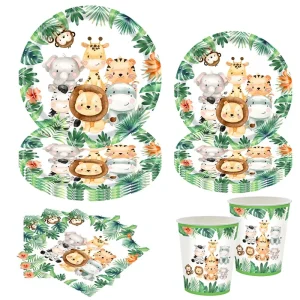 Jungle Safari Birthday Baby Shower Disposable Tableware Animal Party Decor Boy 1st Wild One Birthday Party Supplies Woodland