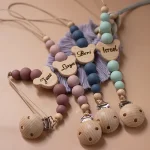 Personalized Wooden Baby Pacifier Chain - Silicone Beads, Dummy Holder, and Teether