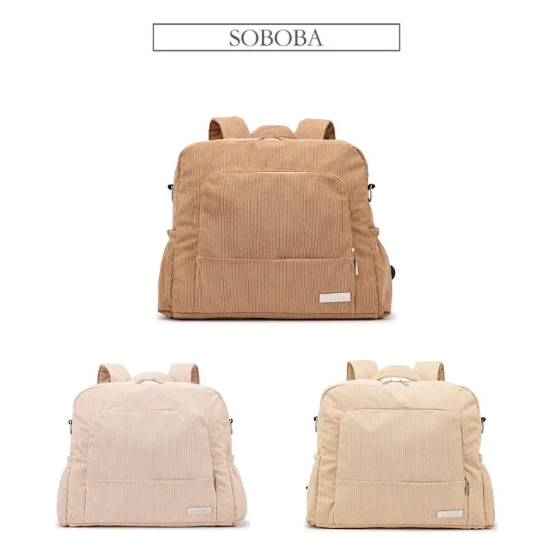 Soboba Diaper Backpack - Large Capacity for Moms, Corduroy Fabric Design - Image 6