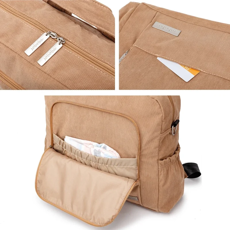 Soboba Diaper Backpack - Large Capacity for Moms, Corduroy Fabric Design - Image 5