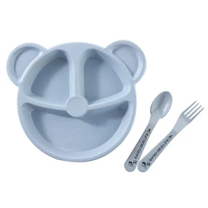 3pcs Wheat Straw Children's Compartment Dinner Plate Kindergarten Student Bear Tableware Set Children's Tableware Lunch Box