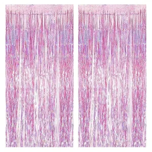 2Pcs Pink 2m Tinsel Curtain Girl Birthday Wedding Bachelorette Party Decoration Graduation Bridal Shower Tassel Background